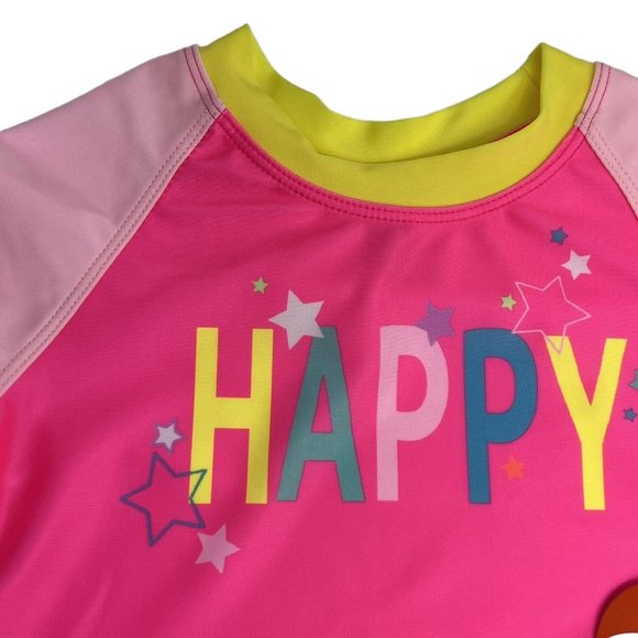 Wonder Nation Girls Baby Size 18 Months Rash Guard Swim Shirt Pink Neon Happy - Picture 3 of 12
